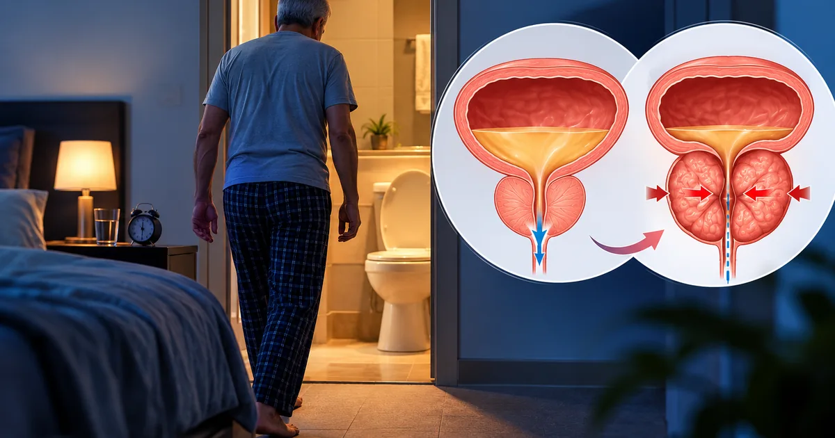 Enlarged prostate BPH causing frequent nighttime urination in men over 50