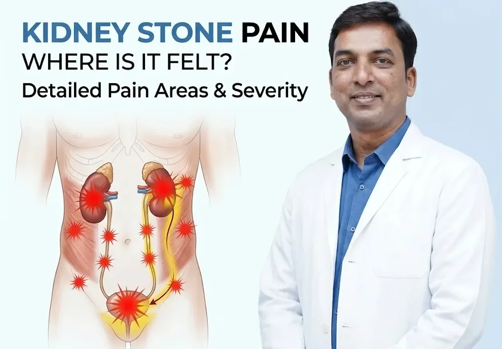 Dr Prakash Sankapal explaining kidney stone pain location from the back and side to the groin