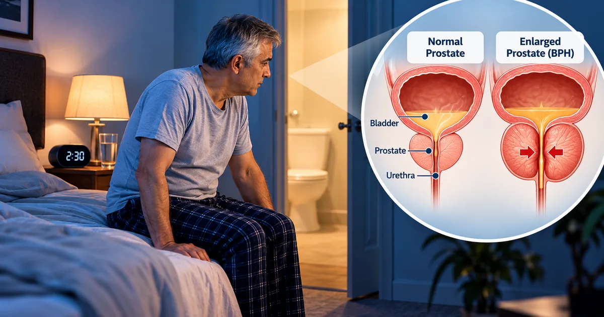 Man over 50 waking up at night to urinate due to enlarged prostate symptoms