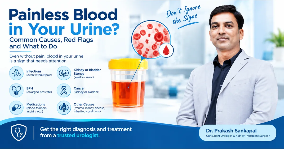 Painless blood in urine common causes including UTI, kidney stones, enlarged prostate and urinary cancer