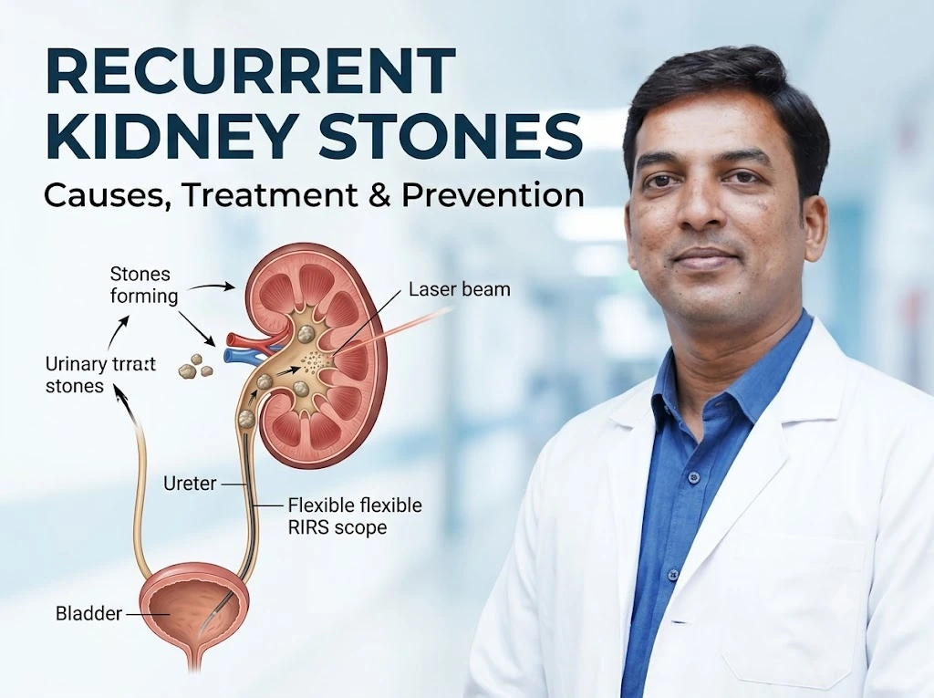 Recurrent kidney stones showing causes, RIRS treatment and prevention