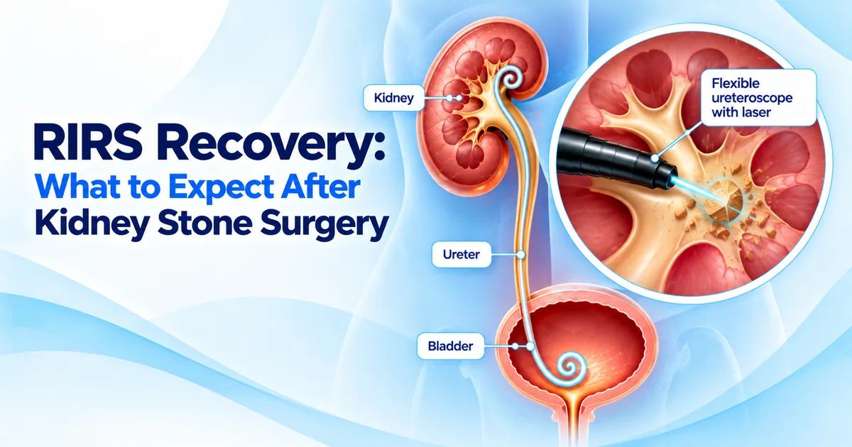RIRS recovery after kidney stone surgery showing kidney, ureter, bladder and laser treatment of kidney stones