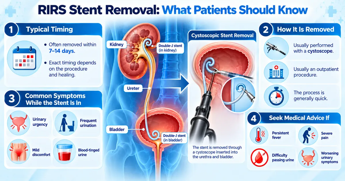 RIRS stent removal showing double-J stent, removal procedure, timing and common symptoms