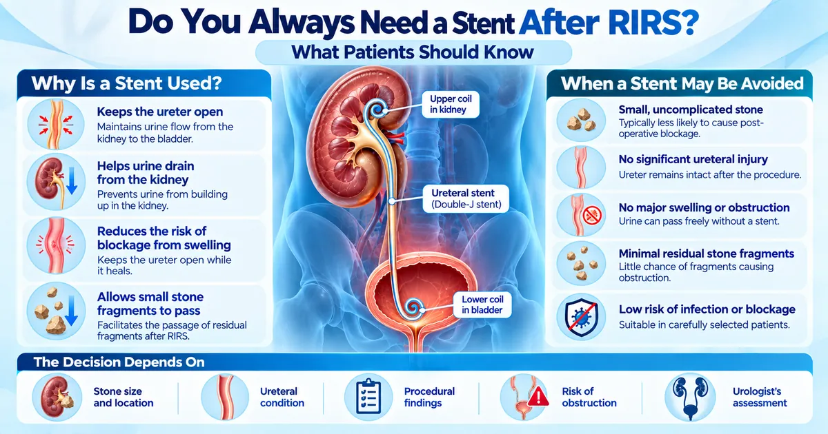 Ureteral stent after RIRS showing why a DJ stent is used and when it may be avoided