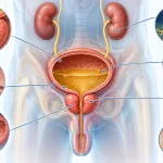 Common symptoms of incomplete bladder emptying in men including weak urine stream, frequent urination, nocturia and bladder discomfort
